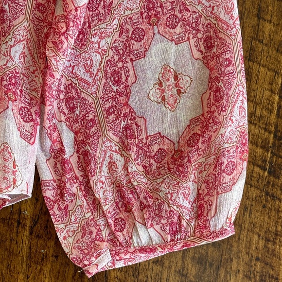 Sundance | Pink Medallion Breeze Boho Blouse with Pintucking, 100% Silk - Picture 5 of 8